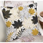 - 8454 - Realhomes Beyaz Zemin Üzerinde Gold Detaylı Sonbahar Yaprak Desenli Yastık Kırlent Kılıfı Realhomes
