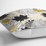 - 8454 - Realhomes Beyaz Zemin Üzerinde Gold Detaylı Sonbahar Yaprak Desenli Yastık Kırlent Kılıfı Realhomes