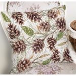 - 8456 - Realhomes Beyaz Zemin Üzerinde Kozalak Desenli Dijital Baskılı Modern Yastık Kırlent Kılıfı Realhomes