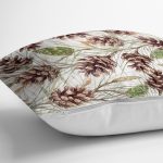 - 8456 - Realhomes Beyaz Zemin Üzerinde Kozalak Desenli Dijital Baskılı Modern Yastık Kırlent Kılıfı Realhomes