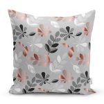 - 8457 - Realhomes  Pastel Zemin Üzerinde Yaprak Desenli Dijital Baskılı Modern Yastık Kırlent Kılıfı Realhomes