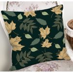 - 8458 - Realhomes  Siyah Zemin Üzerinde Yaprak Desenli Dijital Baskılı Modern Yastık Kırlent Kılıfı Realhomes