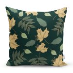 - 8458 - Realhomes  Siyah Zemin Üzerinde Yaprak Desenli Dijital Baskılı Modern Yastık Kırlent Kılıfı Realhomes