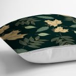 - 8458 - Realhomes  Siyah Zemin Üzerinde Yaprak Desenli Dijital Baskılı Modern Yastık Kırlent Kılıfı Realhomes