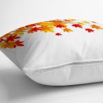 - 8459 - Realhomes Beyaz Zemin Üzerinde Sonbahar Temalı Yaprak Desenli Yastık Kırlent Kılıfı Realhomes