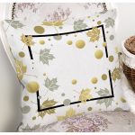 - 8460 - Realhomes Beyaz Zemin Üzerinde Geometrik Desenli Yaprak Motifli Yastık Kırlent Kılıfı Realhomes