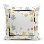 - 8460 - Realhomes Beyaz Zemin Üzerinde Geometrik Desenli Yaprak Motifli Yastık Kırlent Kılıfı Realhomes