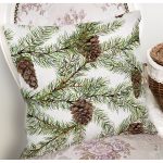 - 8463 - Realhomes  Beyaz Zemin Üzerinde Kozalak Desenli Dijital Baskılı Modern Yastık Kırlent Kılıfı Realhomes