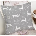 - 8464 - Realhomes  Gri Zemin Üzerinde Geyik Desenli Dijital Baskılı Modern Yastık Kırlent Kılıfı Realhomes