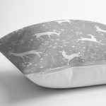 - 8464 - Realhomes  Gri Zemin Üzerinde Geyik Desenli Dijital Baskılı Modern Yastık Kırlent Kılıfı Realhomes