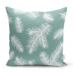 - 8465 - Realhomes Renkli Zeminli Beyaz Yaprak Desenli Dijital Baskılı Modern Yastık Kırlent Kılıfı Realhomes