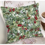 - 8467 - Realhomes  Beyaz Zemin Üzerinde Yaprak Desenli Kiraz Motifli Modern Yastık Kırlent Kılıfı Realhomes