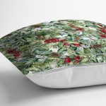 - 8467 - Realhomes  Beyaz Zemin Üzerinde Yaprak Desenli Kiraz Motifli Modern Yastık Kırlent Kılıfı Realhomes