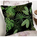 - 8469 - Realhomes  Siyah Zemin Üzerinde Yaprak Desenli Dijital Baskılı Modern Yastık Kırlent Kılıfı Realhomes