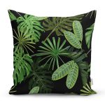 - 8469 - Realhomes  Siyah Zemin Üzerinde Yaprak Desenli Dijital Baskılı Modern Yastık Kırlent Kılıfı Realhomes