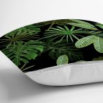 - 8469 - Realhomes  Siyah Zemin Üzerinde Yaprak Desenli Dijital Baskılı Modern Yastık Kırlent Kılıfı Realhomes