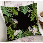 - 8470 - Realhomes  Siyah Zemin Üzerinde Yaprak Desenli Dijital Baskılı Modern Yastık Kırlent Kılıfı Realhomes
