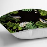 - 8470 - Realhomes  Siyah Zemin Üzerinde Yaprak Desenli Dijital Baskılı Modern Yastık Kırlent Kılıfı Realhomes