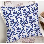 - 8471 - Realhomes Beyaz Zeminli Mavi Yaprak Desenli Dijital Baskılı Modern Yastık Kırlent Kılıfı Realhomes