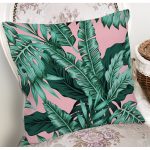 Pastel Zeminli Yeşil Yaprak Desenli Dijital Baskılı Modern Yastık Kırlent Kılıfı Realhomes