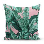 Pastel Zeminli Yeşil Yaprak Desenli Dijital Baskılı Modern Yastık Kırlent Kılıfı Realhomes