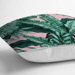 Pastel Zeminli Yeşil Yaprak Desenli Dijital Baskılı Modern Yastık Kırlent Kılıfı Realhomes