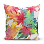 - 8473 - Realhomes  Beyaz Zeminli Renkli Yaprak Desenli Dijital Baskılı Modern Yastık Kırlent Kılıfı Realhomes