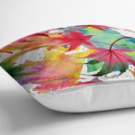 - 8473 - Realhomes  Beyaz Zeminli Renkli Yaprak Desenli Dijital Baskılı Modern Yastık Kırlent Kılıfı Realhomes