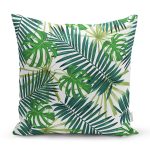 - 8474 - Realhomes Beyaz Zemin Üzerinde Yeşil Yaprak Desenli Yastık Kırlent Kılıfı Realhomes