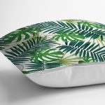 - 8474 - Realhomes Beyaz Zemin Üzerinde Yeşil Yaprak Desenli Yastık Kırlent Kılıfı Realhomes