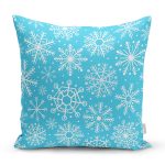 - 8476 - Realhomes Mavi Zeminli Beyaz Kartanesi Desenli Dijital Baskılı Modern Yastık Kırlent Kılıfı Realhomes