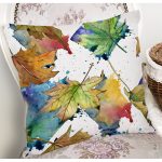 - 8478 - Realhomes Beyaz Zeminli Sonbahar Yaprak Desenli Dijital Baskılı Modern Yastık Kırlent Kılıfı Realhomes