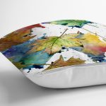 - 8478 - Realhomes Beyaz Zeminli Sonbahar Yaprak Desenli Dijital Baskılı Modern Yastık Kırlent Kılıfı Realhomes