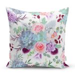 Beyaz Zemin Üzerinde Rengarenk Çiçek Desenli Yastık Kırlent Kılıfı Realhomes
