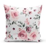 - 8481 - Realhomes Beyaz Zemin Üzerinde Rengarenk Çiçek Desenli Yastık Kırlent Kılıfı Realhomes