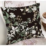 - 8482 - Realhomes Siyah Zeminli Beyaz Çiçek Desenli Dijital Baskılı Modern Yastık Kırlent Kılıfı Realhomes