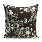 - 8482 - Realhomes Siyah Zeminli Beyaz Çiçek Desenli Dijital Baskılı Modern Yastık Kırlent Kılıfı Realhomes