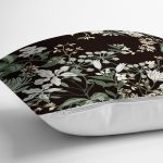 - 8482 - Realhomes Siyah Zeminli Beyaz Çiçek Desenli Dijital Baskılı Modern Yastık Kırlent Kılıfı Realhomes