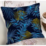 - 8483 - Realhomes Siyah Zemin Üzerinde Gold Detaylı Mavi Yaprak Desenli Yastık Kırlent Kılıfı Realhomes