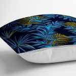 - 8483 - Realhomes Siyah Zemin Üzerinde Gold Detaylı Mavi Yaprak Desenli Yastık Kırlent Kılıfı Realhomes