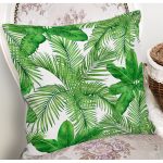 - 8485 - Realhomes  Beyaz Zemin Üzerinde Yeşil Yaprak Desenli Yastık Kırlent Kılıfı Realhomes