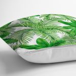 - 8485 - Realhomes  Beyaz Zemin Üzerinde Yeşil Yaprak Desenli Yastık Kırlent Kılıfı Realhomes