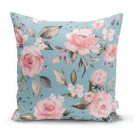 - 8491 - Realhomes  Rengarenk Zemin Üzerinde Çiçek Desenli Dijital Baskılı Modern Yastık Kırlent Kılıfı Realhomes