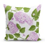 - 8495 - Realhomes Beyaz Zemin Üzerinde Yeşil Yapraklı Çiçek Desenli Modern Yastık Kırlent Kılıfı Realhomes
