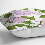 - 8495 - Realhomes Beyaz Zemin Üzerinde Yeşil Yapraklı Çiçek Desenli Modern Yastık Kırlent Kılıfı Realhomes