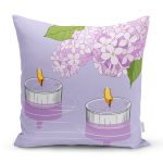 - 8497 - Realhomes Rengarenk Zemin Üzerinde Mum Desenli Çiçek Motifli Modern Yastık Kırlent Kılıfı Realhomes