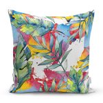 - 8498 - Realhomes Beyaz Zemin Üzerinde Yaprak Desenli Dijital Baskılı Modern Yastık Kırlent Kılıfı Realhomes