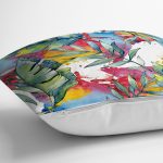 - 8498 - Realhomes Beyaz Zemin Üzerinde Yaprak Desenli Dijital Baskılı Modern Yastık Kırlent Kılıfı Realhomes