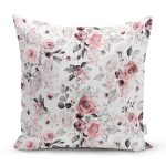 - 8500 - Realhomes Beyaz Zemin Üzerinde Rengarenk Çiçek Desenli Yastık Kırlent Kılıfı Realhomes