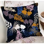 - 8501 - Realhomes  Siyah Zeminli Renkli Yaprak Desenli Dijital Baskılı Modern Yastık Kırlent Kılıfı Realhomes